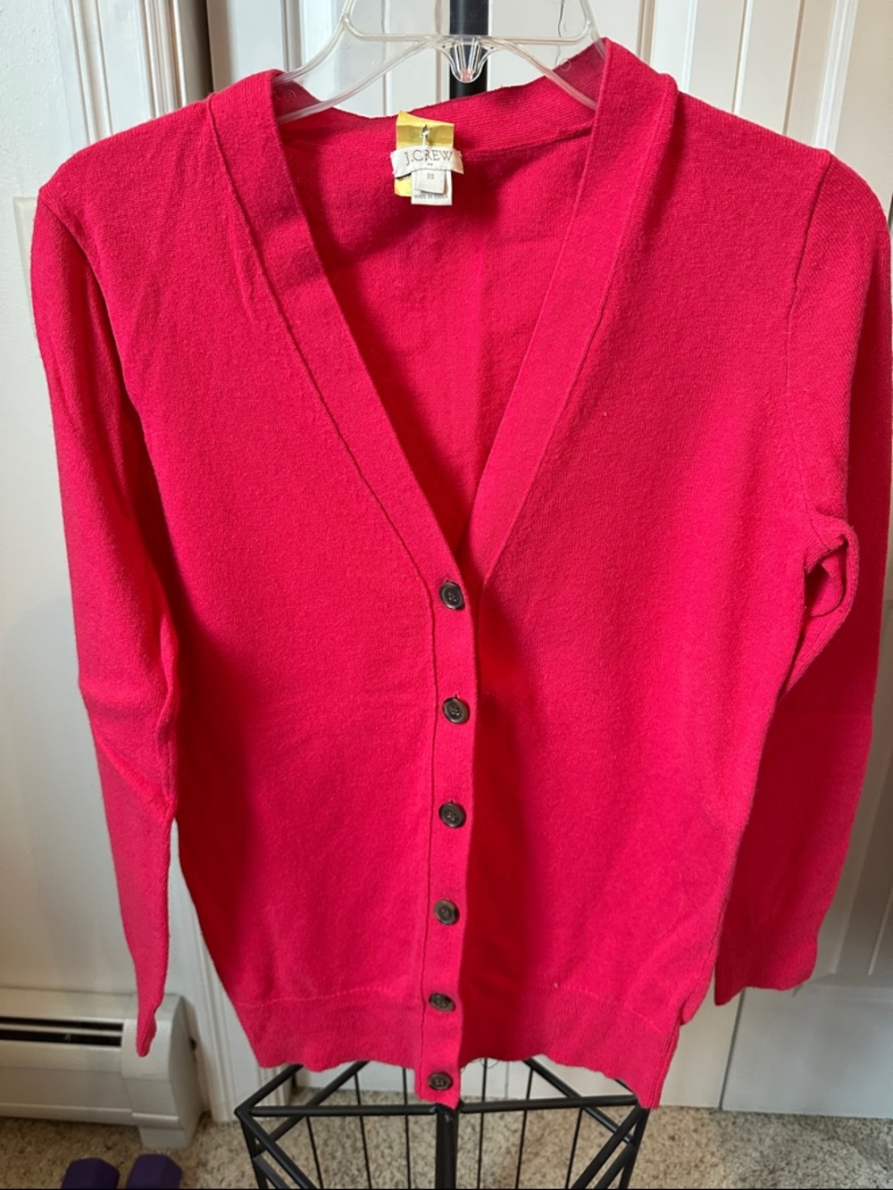 J. Crew Bright Fuchsia Button-Front V-Neck Cardigan